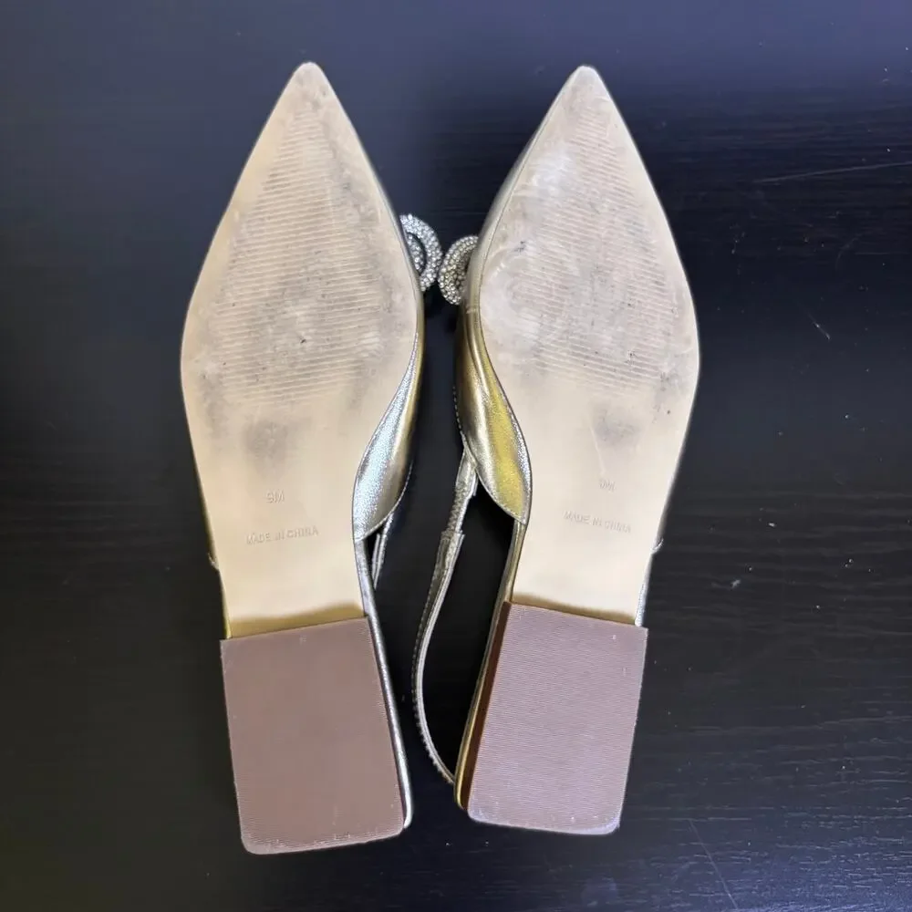 Lilly Pulitzer Brit Gold Leather Slingback Dressy Summer Event Bling Bow Size 9 - Picture 11 of 15